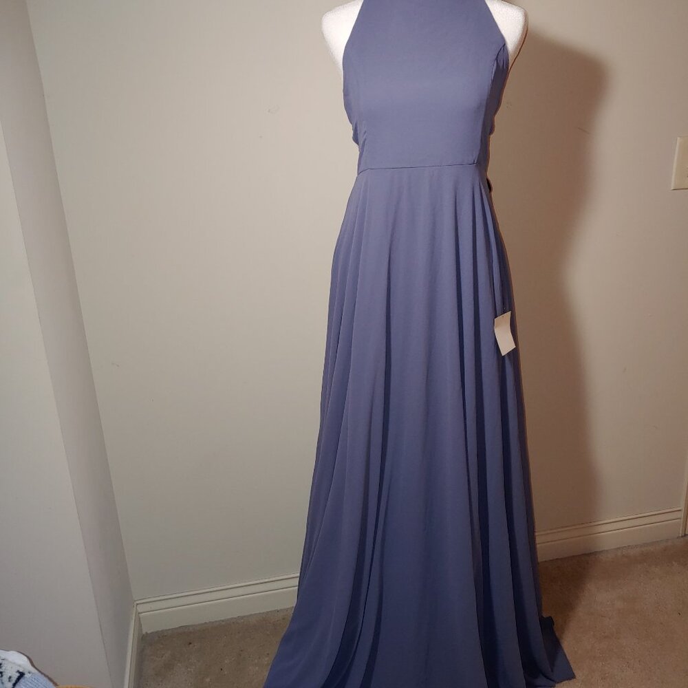 Lulus Strappy To Be Here Denim Blue Lace-Up Maxi Dress Size L
